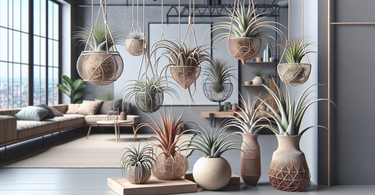 Air plants (Tillandsia) in decorative glass terrariums showcasing indoor green decor ideas