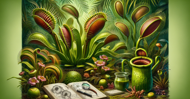 close-up of vibrant carnivorous plant with dew-like sticky tentacles capturing prey in natural habitat