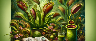 close-up of vibrant carnivorous plant with dew-like sticky tentacles capturing prey in natural habitat