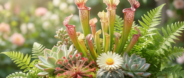 Succulent care guide with healthy succulents in sunlight demonstrating soak-and-dry watering method