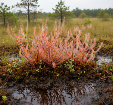 Drosera binata var. dichotoma forked sundew with tall, forked leaves and sticky red tentacles trapping insects