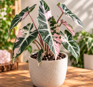Alocasia 'Bambino Arrow' Pink Albo Variegated