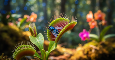 Various carnivorous plants being fed with insects to promote growth and health