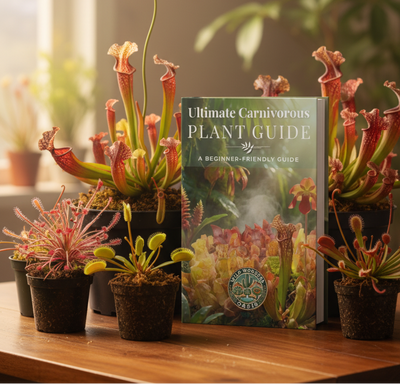 Gnat Slayer Starter Pack with Venus Flytrap and Drosera capensis Alba carnivorous plants and digital care guides for fungus gnat control
