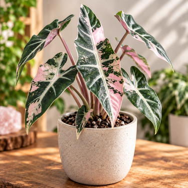 Alocasia 'Bambino Arrow' Pink Albo Variegated